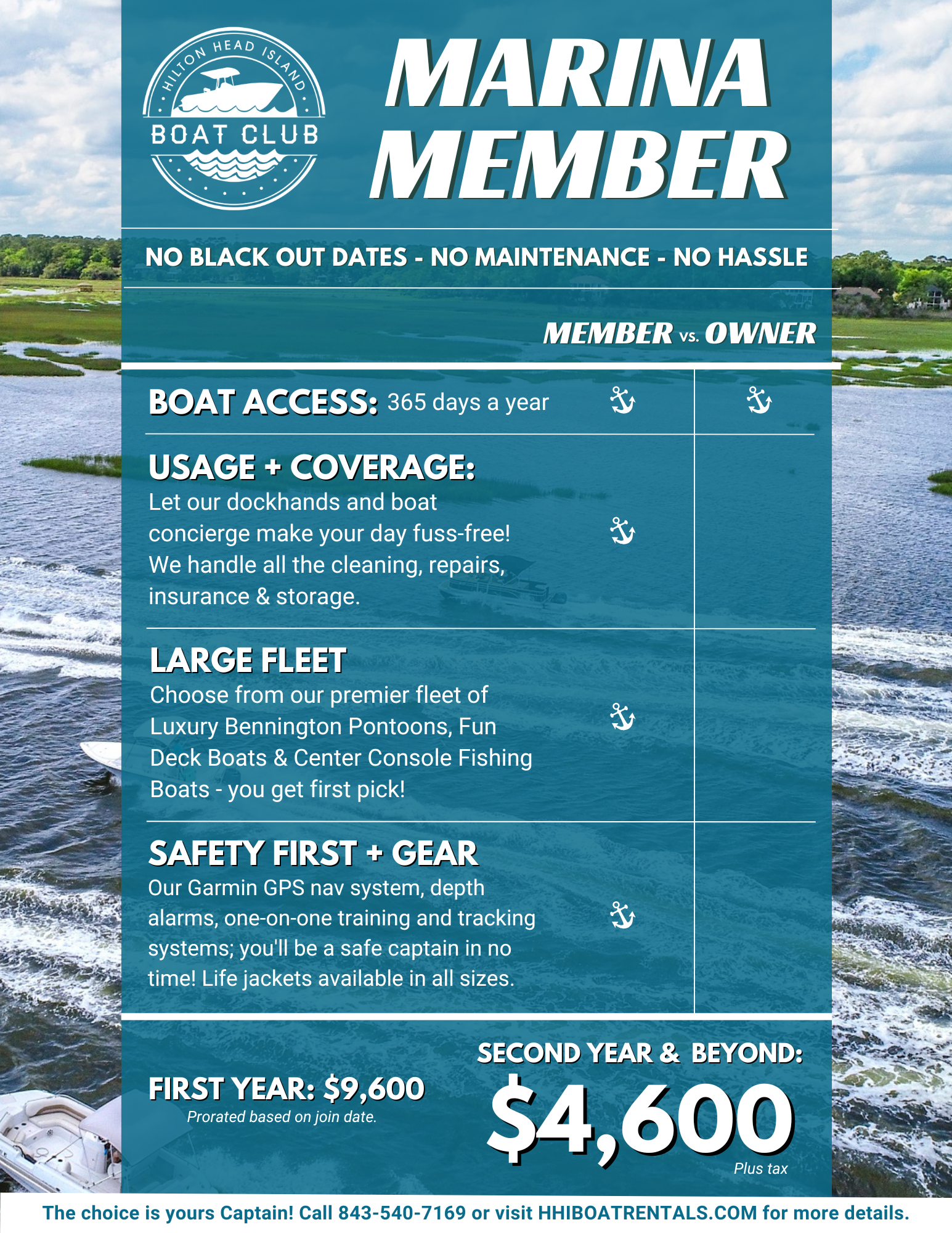 HILTON HEAD ISLAND boat club -2025 (1) boats on the water with graphic overlay talking about hilton head boat club